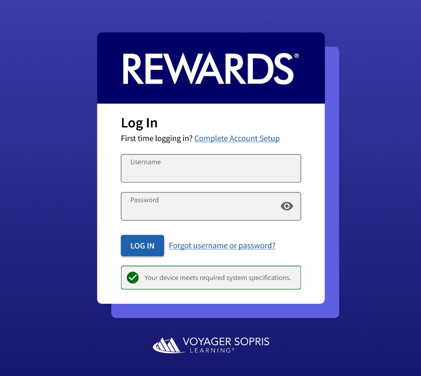 REWARDS login screen screenshot